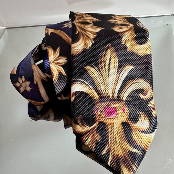 Fleur de Lis Bejeweled Ruby Gold Tie Mans Mens Neckwear Baroque Gift NWT Novelty - Picture 2 of 10